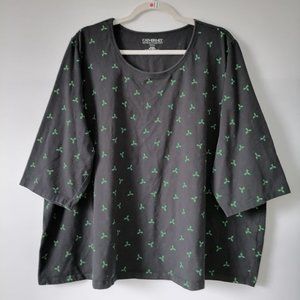 Catherines Womens Black Floral Round Neck 3/4 Sleeve Blouse Top Size 3XWP